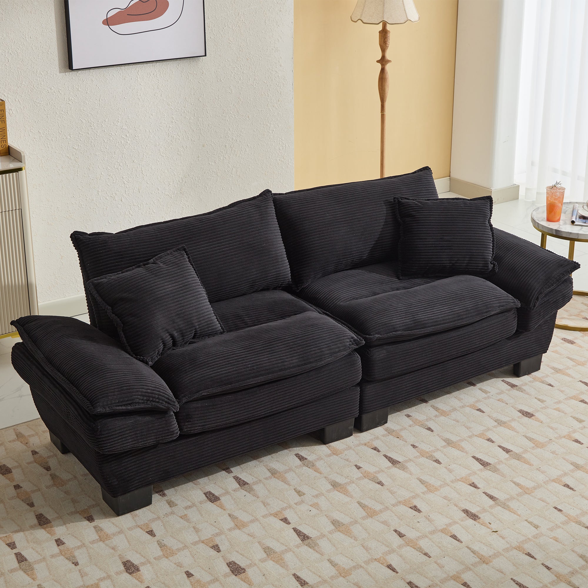 Dinosisco Deep Seat Loveseat Sofa, Corduroy Upholstered Sleeper Couch for Living Room, Beige