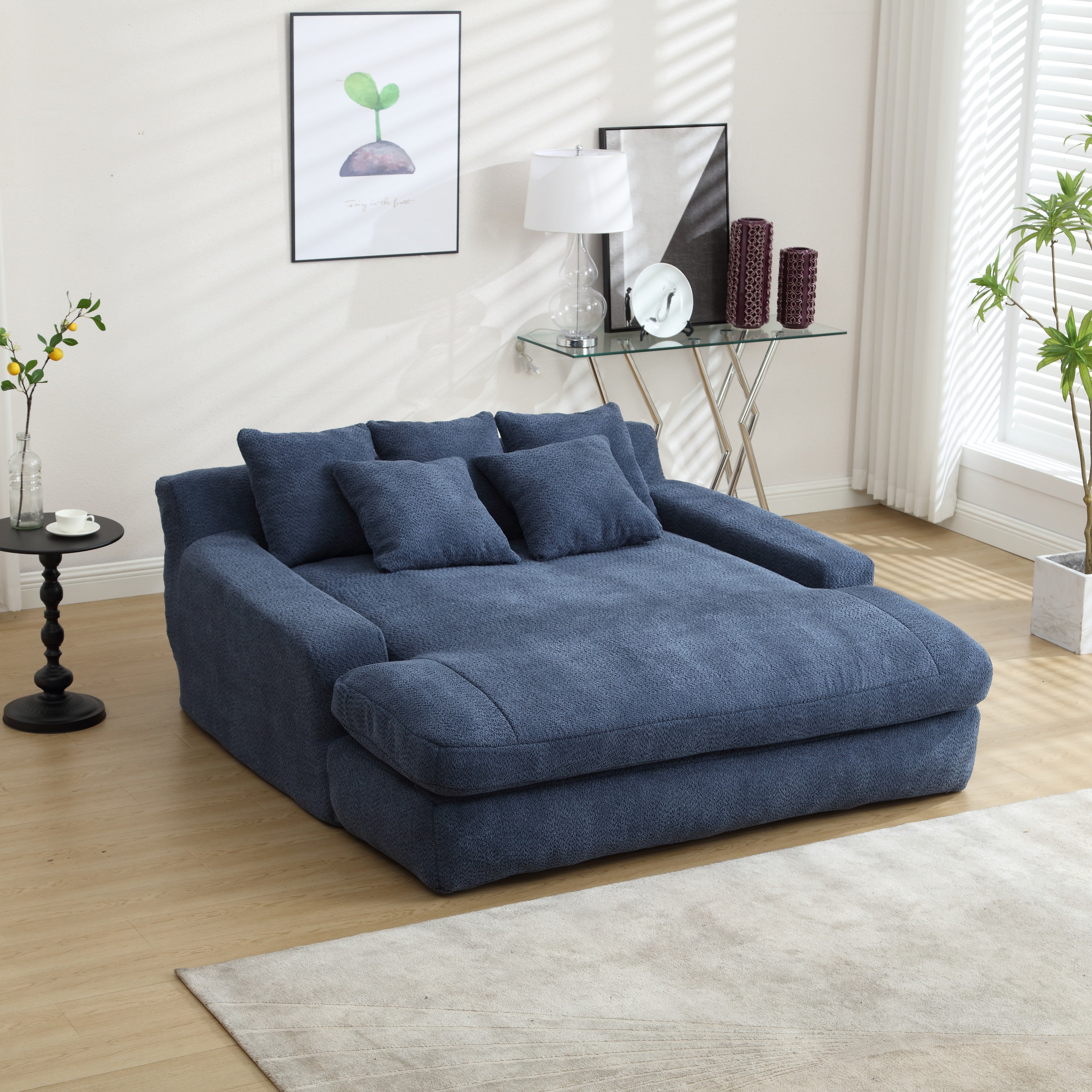 Dinosisco Oversized Deep Seat Lazy Sofa with 5 Pillows, Chenille 2-Seater Couch for Living Room, White