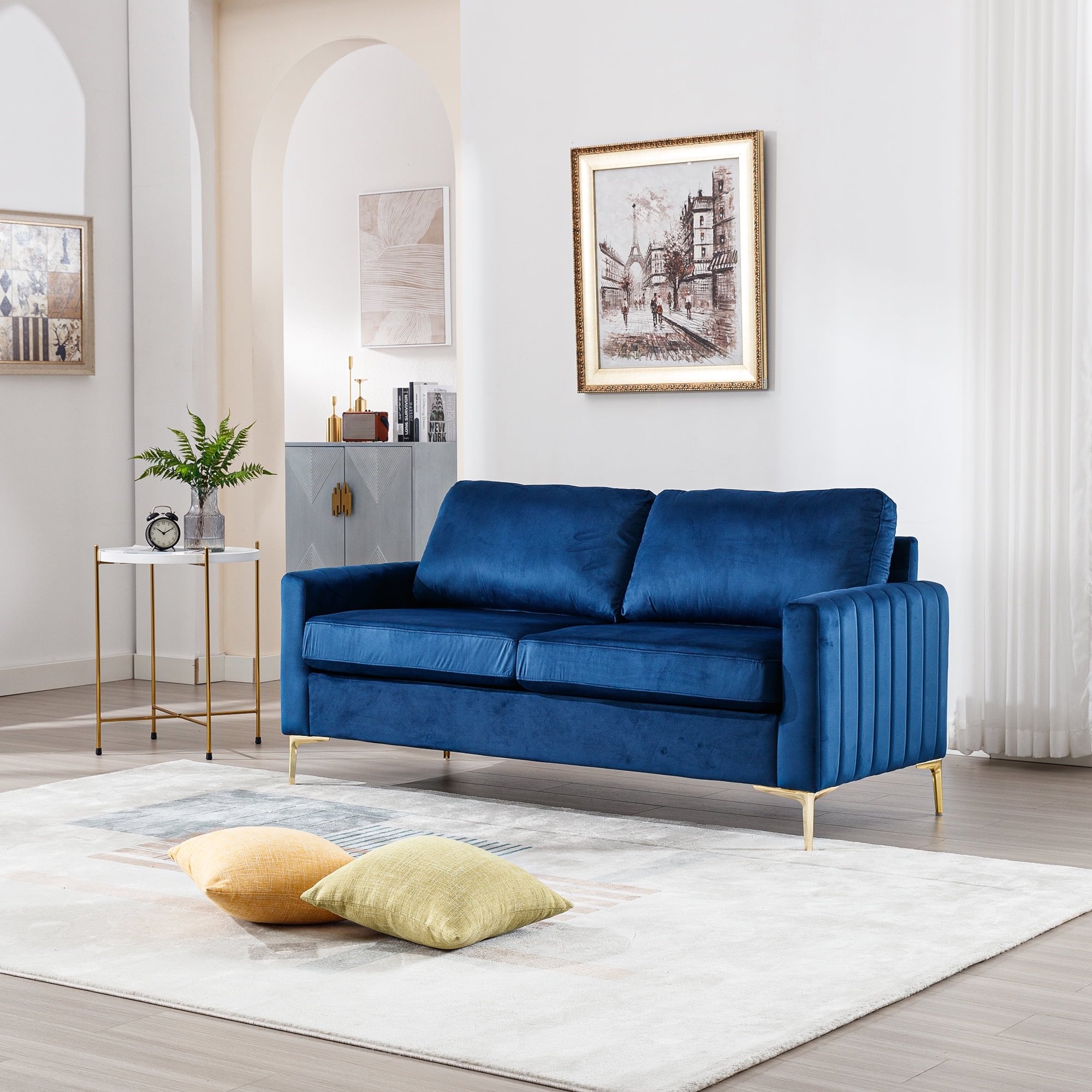 Dinosisco 65" Loveseat Sofa for Living Room, Modern Upholstered 2-Seater Couch in Beige Velvet