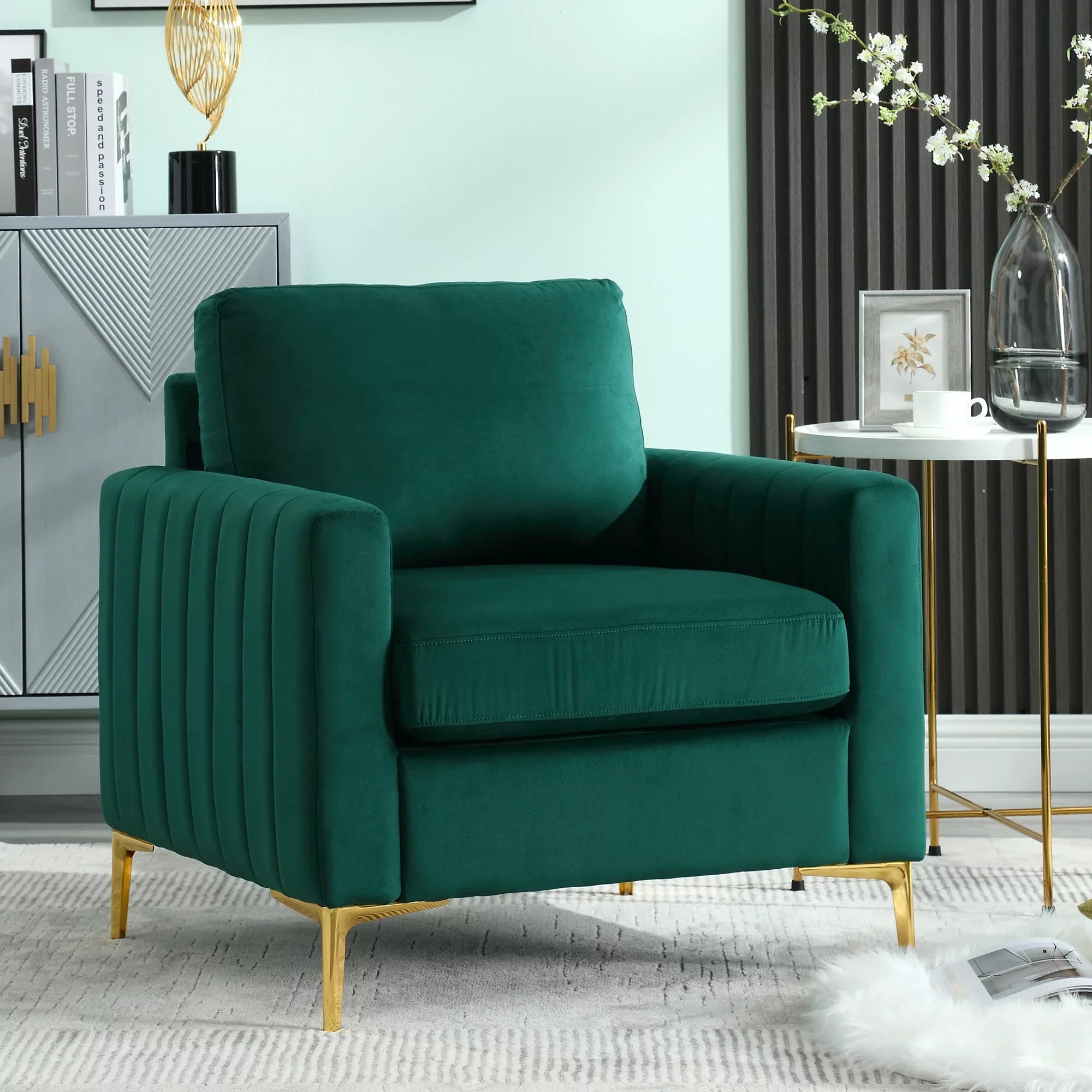Dinosisco Accent Armchair for Living Room, Modern Upholstered Club Chair in Beige Velvet