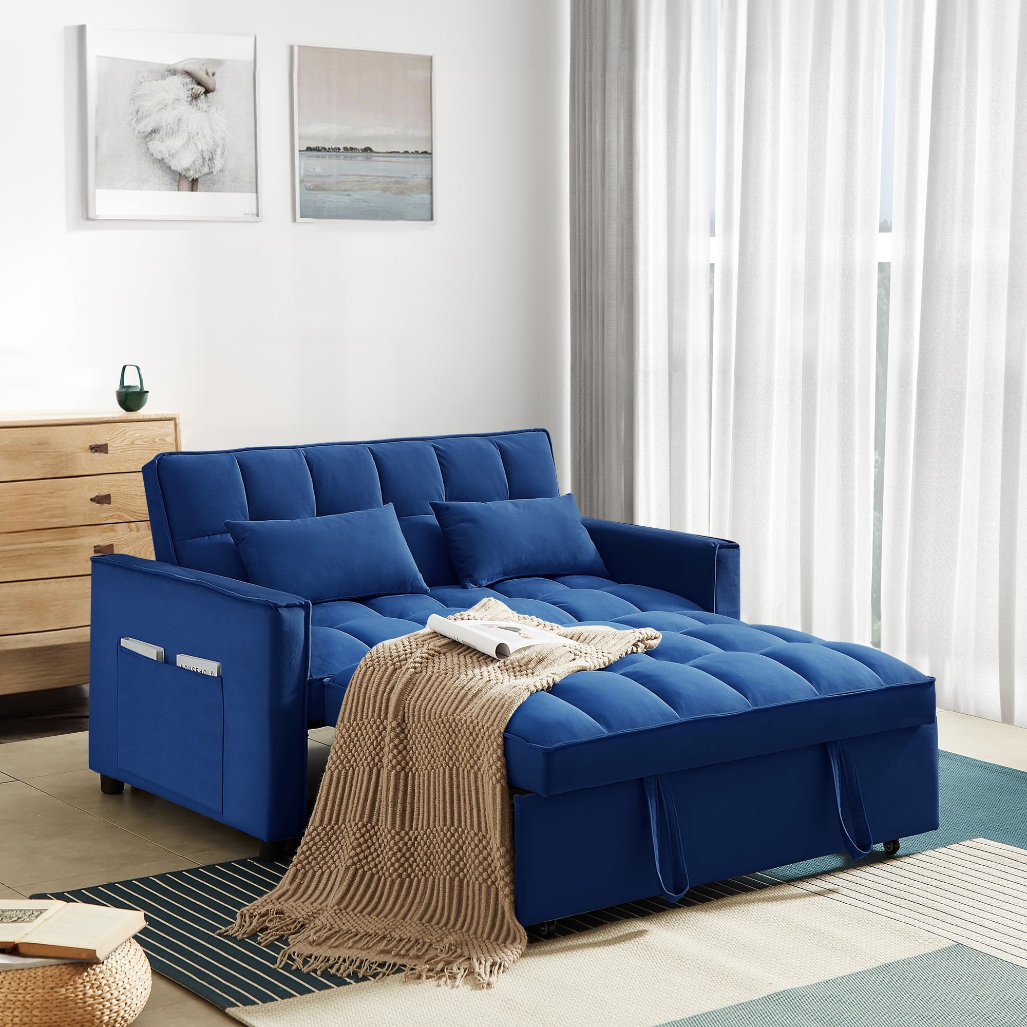Dinosisco Convertible Sleeper Sofa, 55" Pull Out Sofa Bed - Tufted Velvet, Gray