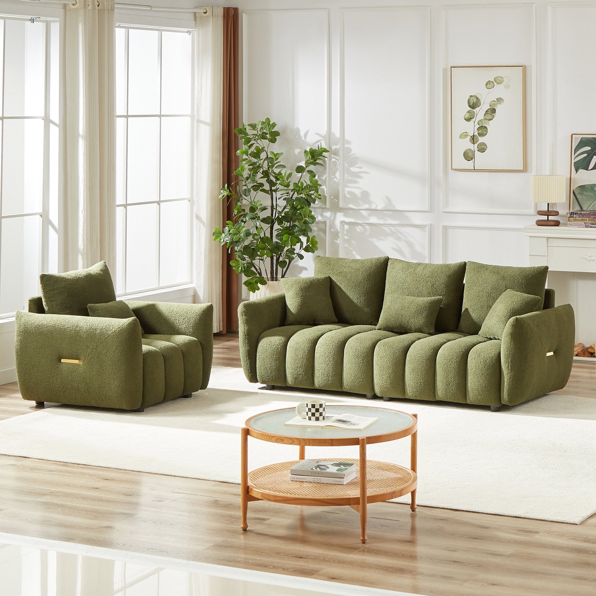 Dinosisco Pure 2 Pieces Living Room Furniture Set, Single Sofa Chair and 3-Seater Sofa, Black Teddy