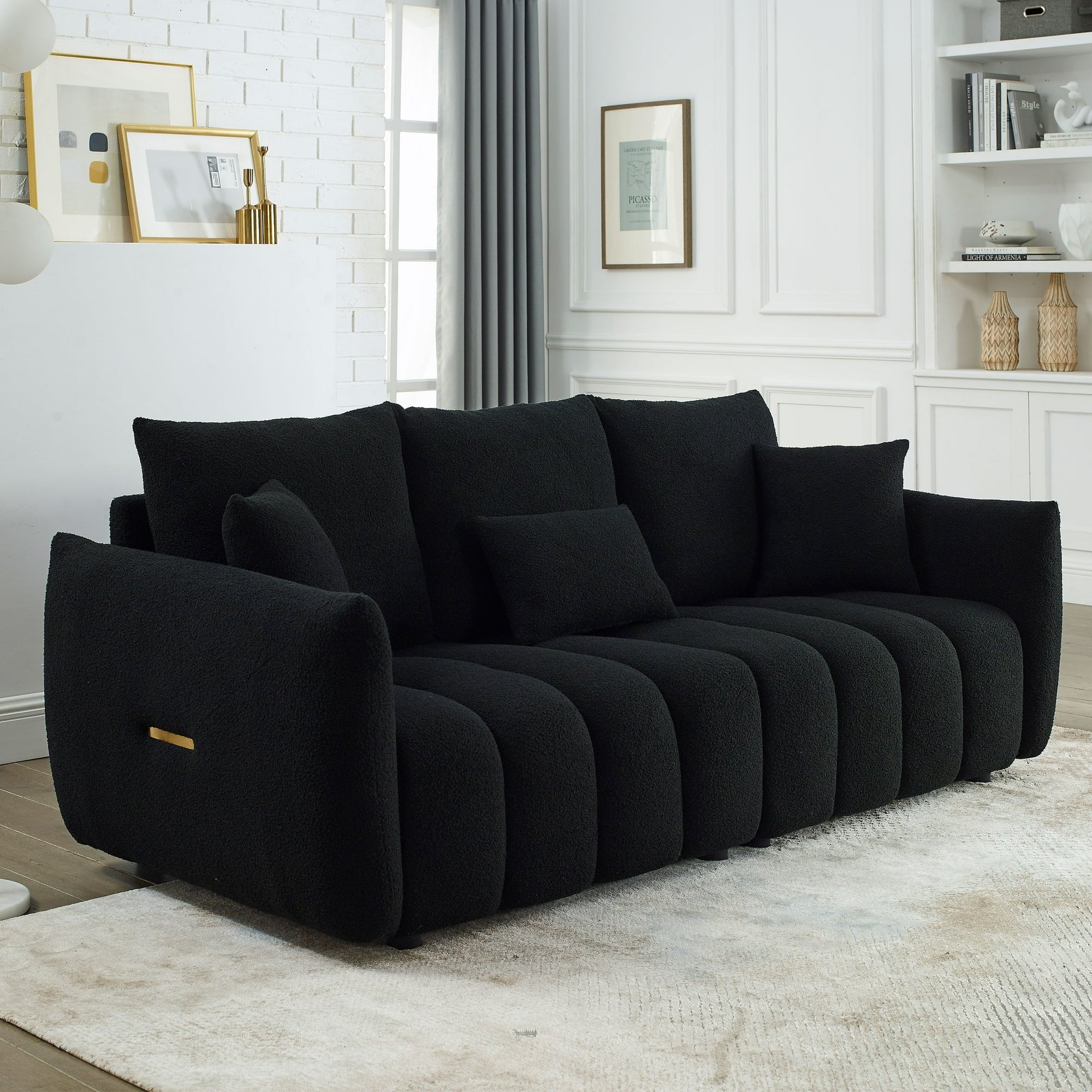 Dinosisco Pure 3-Seater Sofa, 82" Teddy Upholstered Sofa Couch for Living Room, Beige