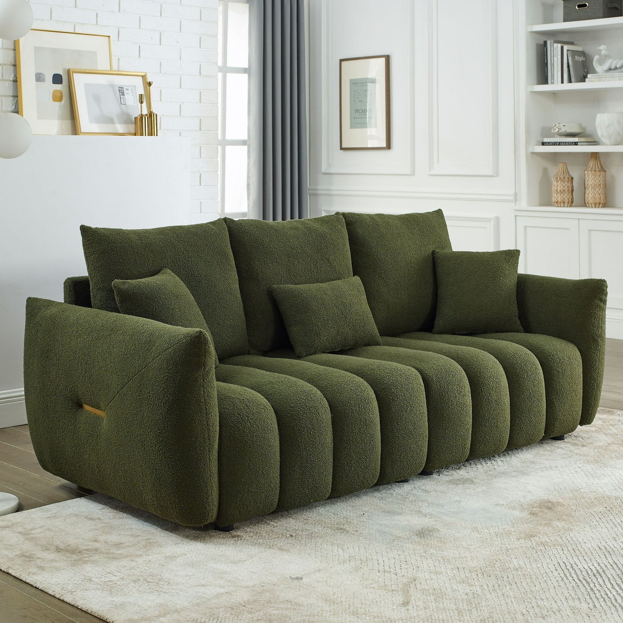 Dinosisco Pure 3-Seater Sofa, 82" Teddy Upholstered Sofa Couch for Living Room, Beige