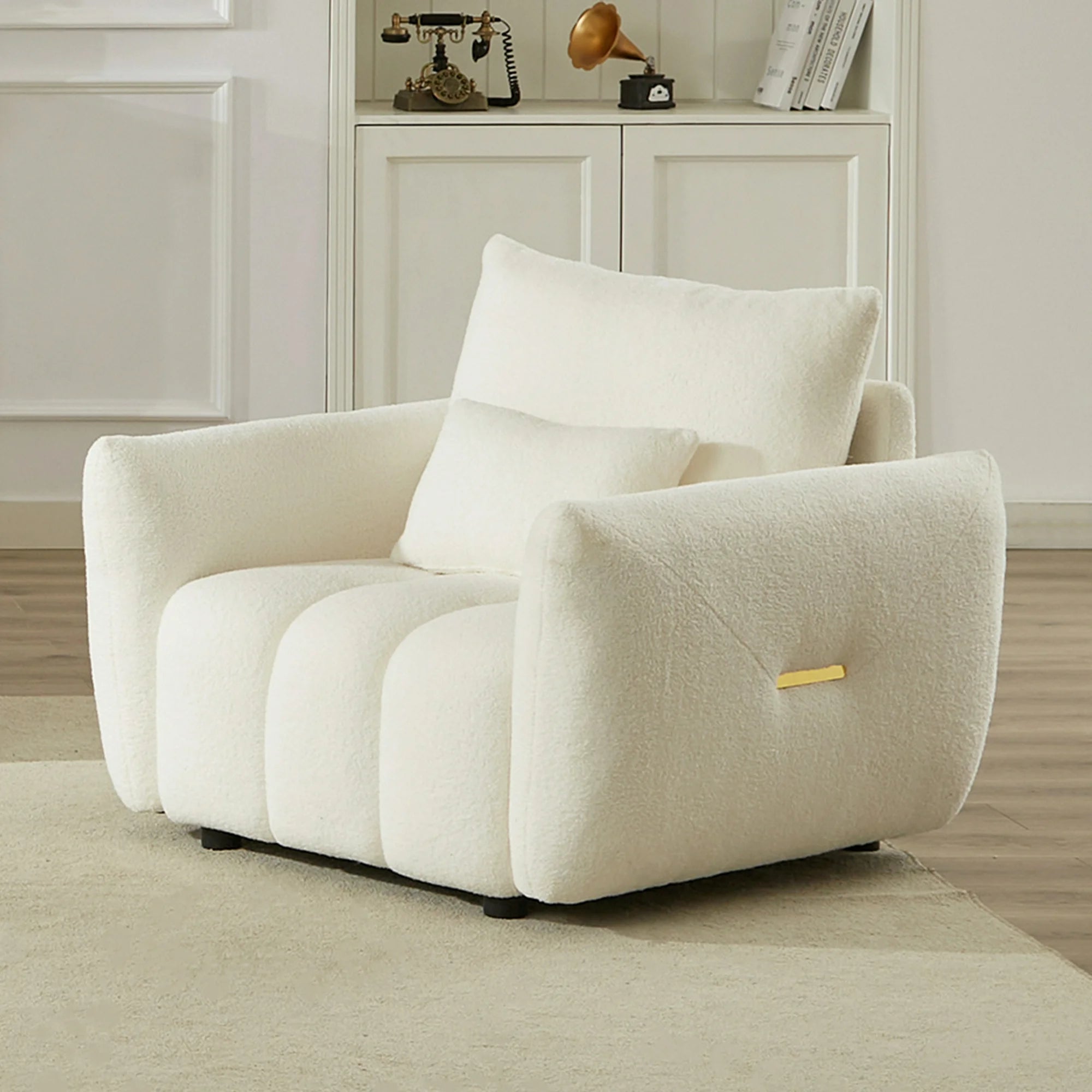 Dinosisco Pure Single Sofa Chair, 39.7" Teddy Accent Armchair for Living Room, Beige