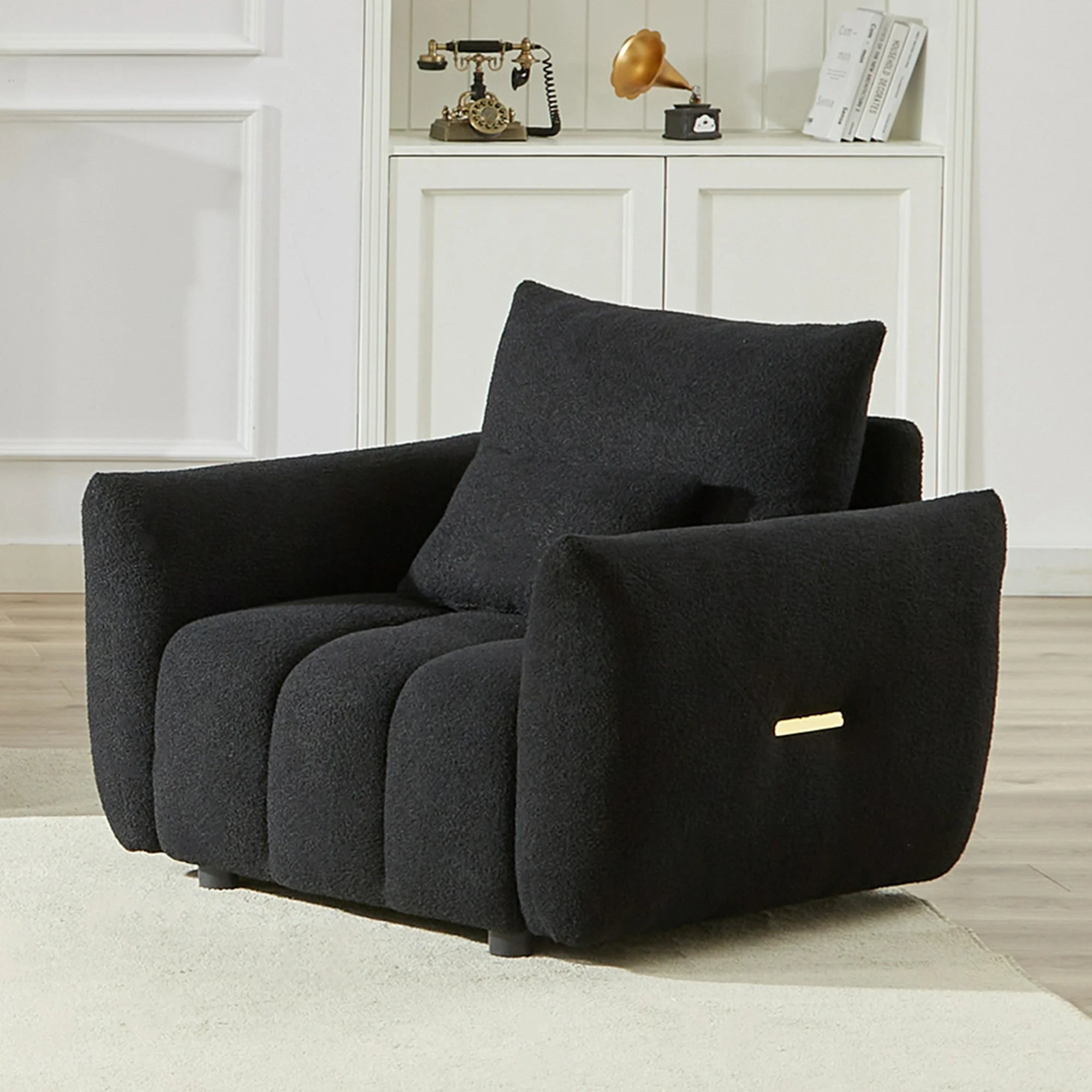 Dinosisco Pure Single Sofa Chair, 39.7" Teddy Accent Armchair for Living Room, Beige
