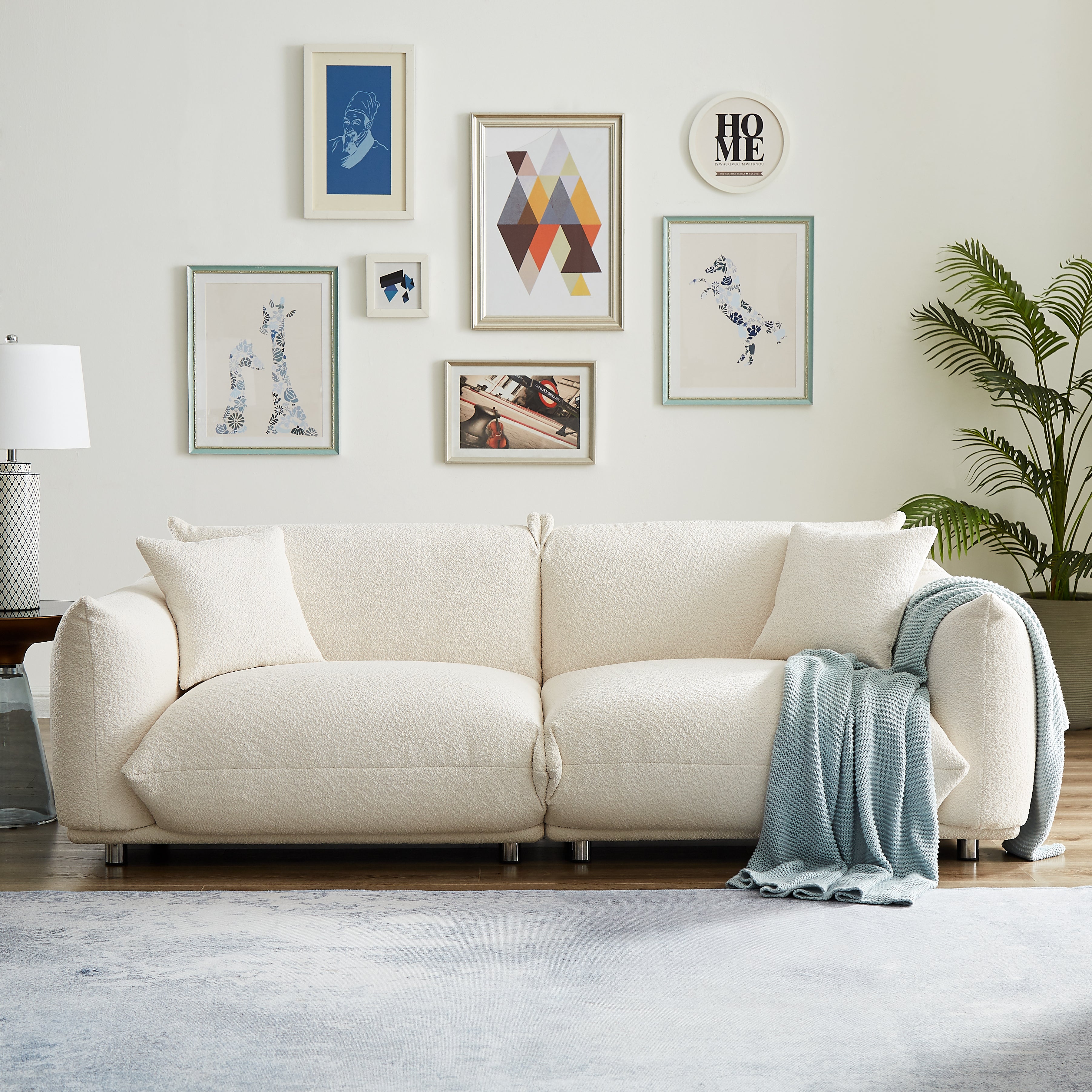 Dinosisco 87'' Oversized Loveseat Sofa, Sherpa Couch with 2 Pillows, Suits for Apartment Office Living Room, White