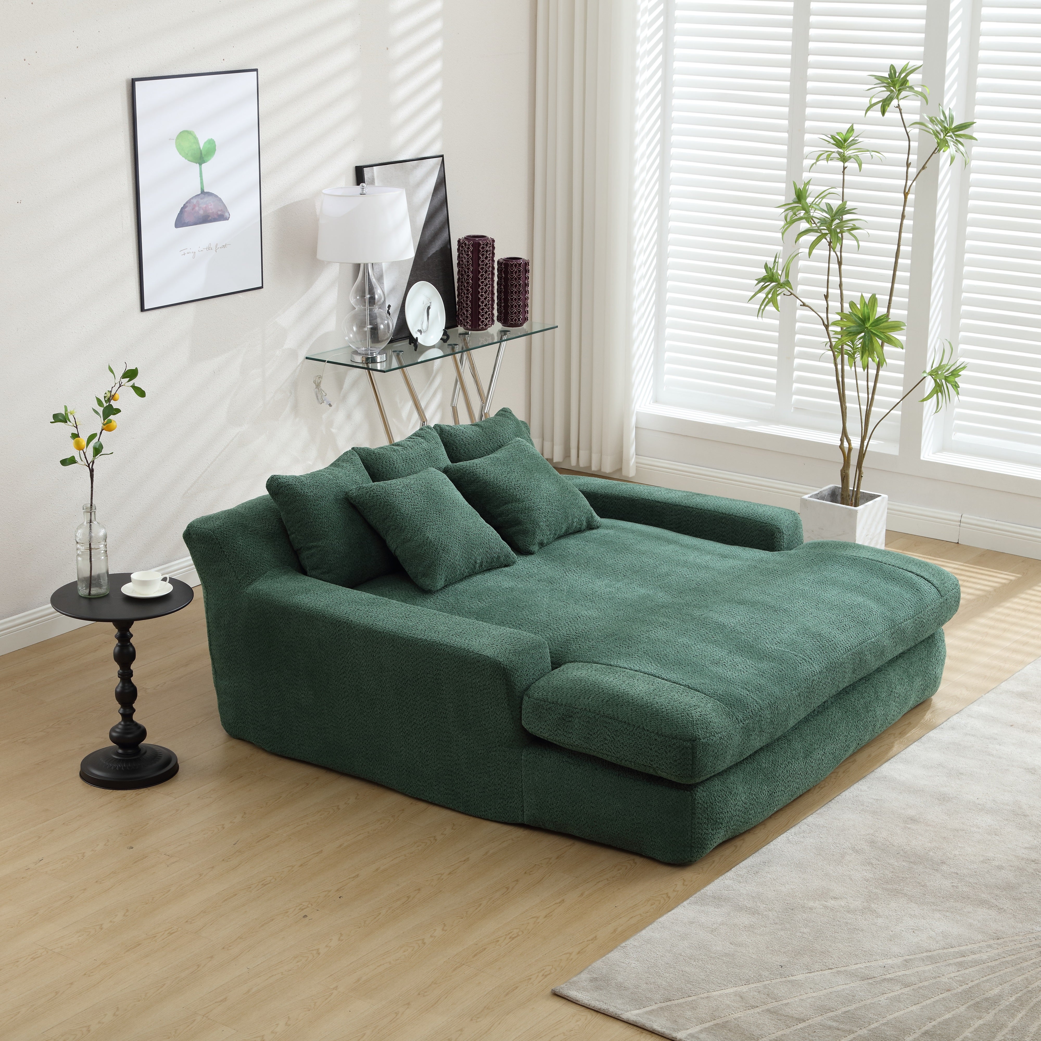 Dinosisco Oversized Deep Seat Lazy Sofa with 5 Pillows, Chenille 2-Seater Couch for Living Room, White